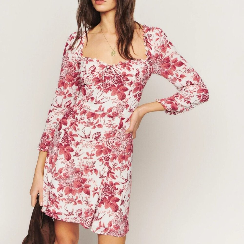 Reformation Remi Long Sleeve Short Mini Dress, Size 4, Color  Toile De Jouy